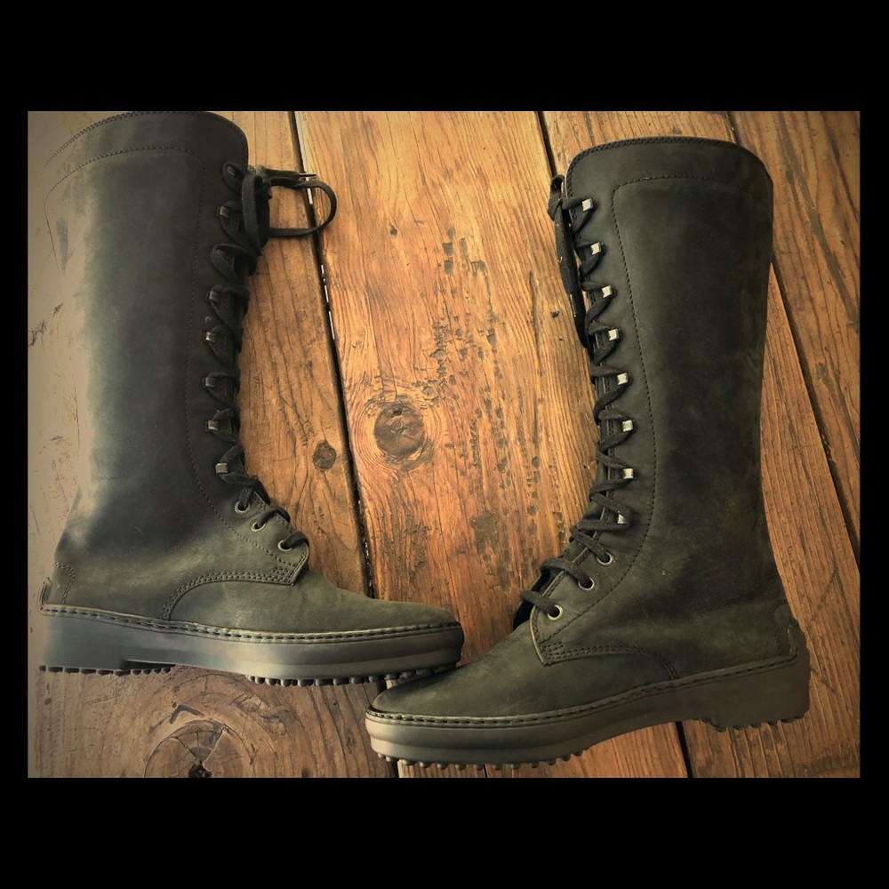 Black nubuck lace up winter boots
